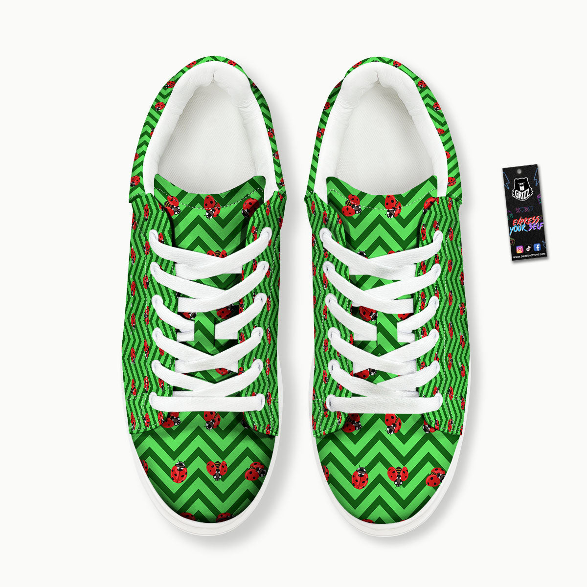 Ladybug Zigzag Green Pattern Platform Shoes-grizzshop