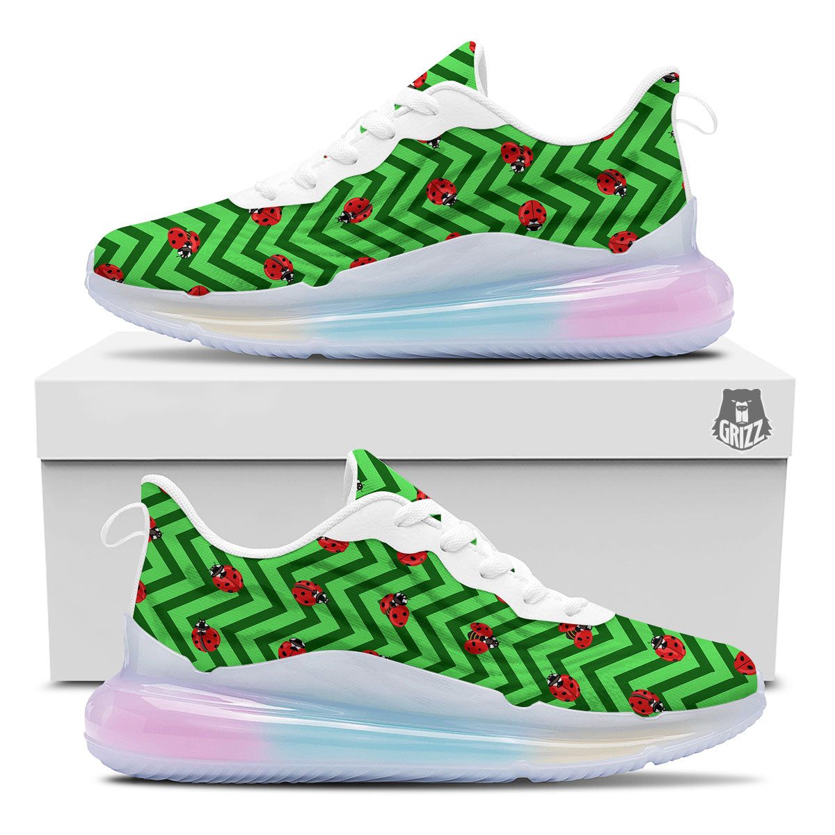 Ladybug Zigzag Green Pattern Running Sneakers-grizzshop