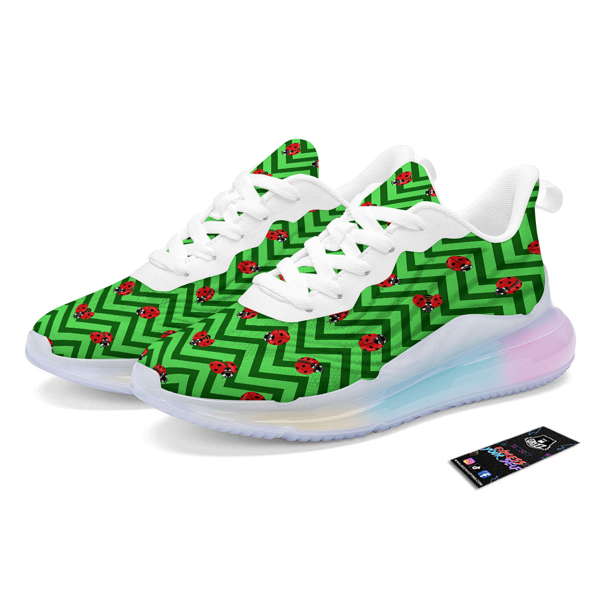 Ladybug Zigzag Green Pattern Running Sneakers-grizzshop