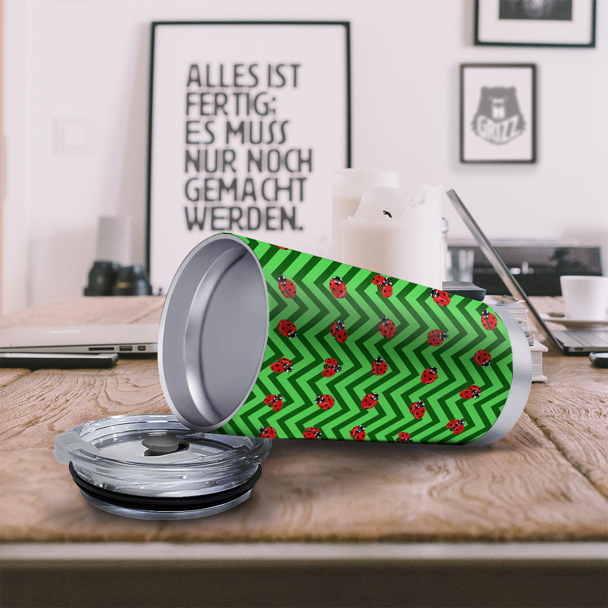 Ladybug Zigzag Green Pattern Tumbler-grizzshop