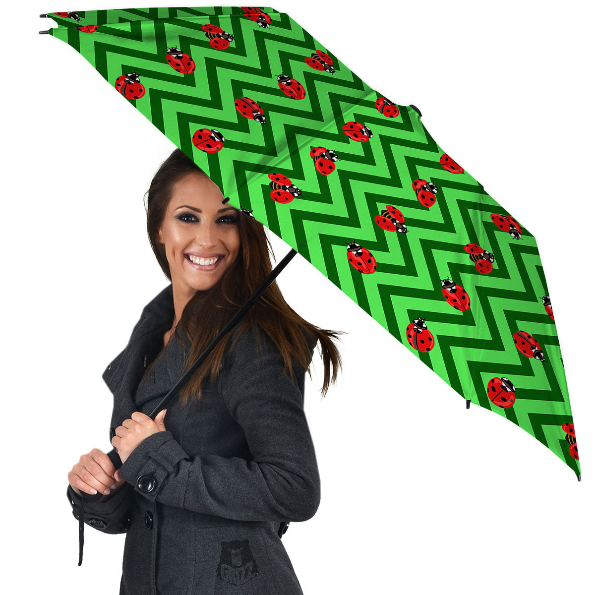 Ladybug Zigzag Green Pattern Umbrella-grizzshop
