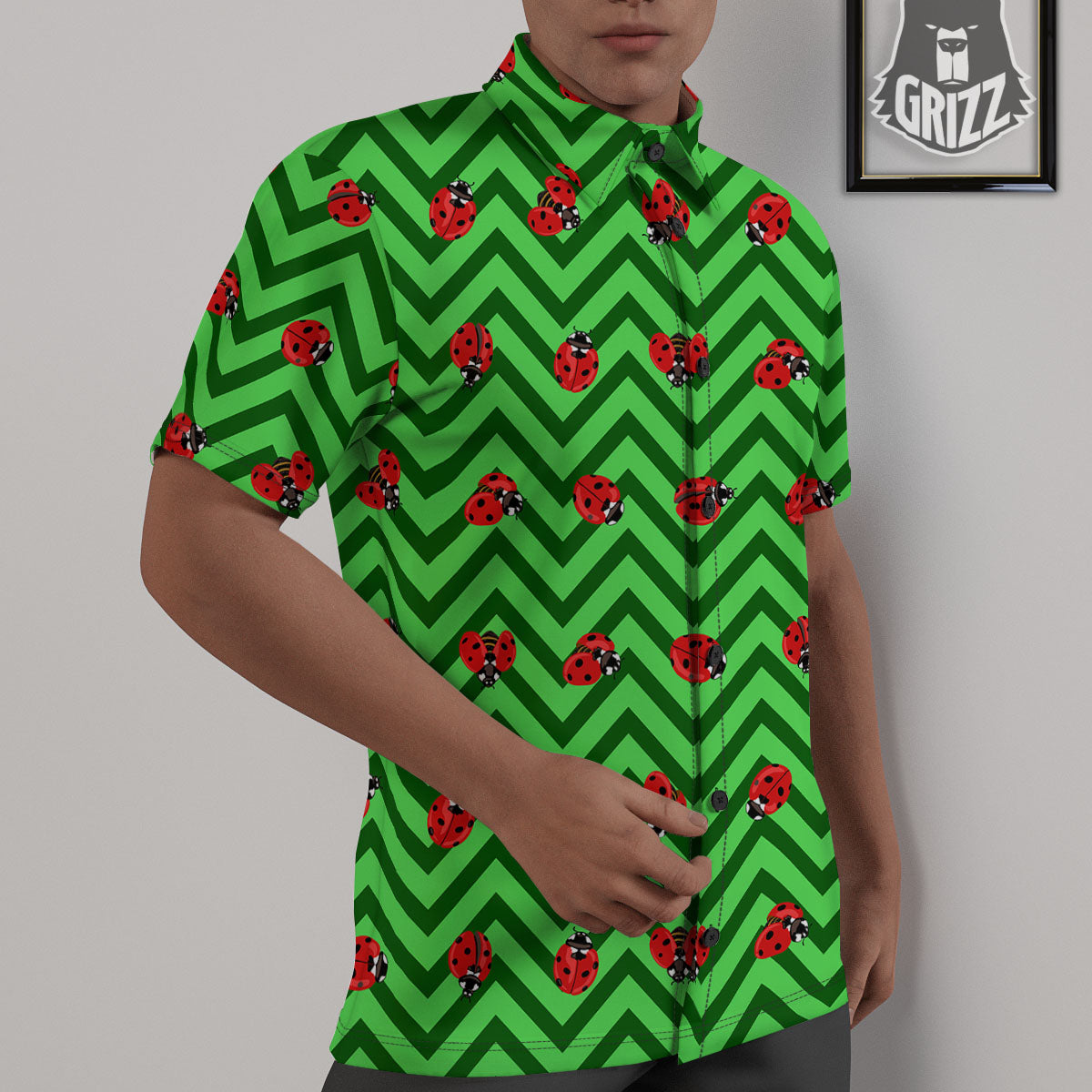 Ladybug Zigzag Green Pattern Untucked Shirts-grizzshop