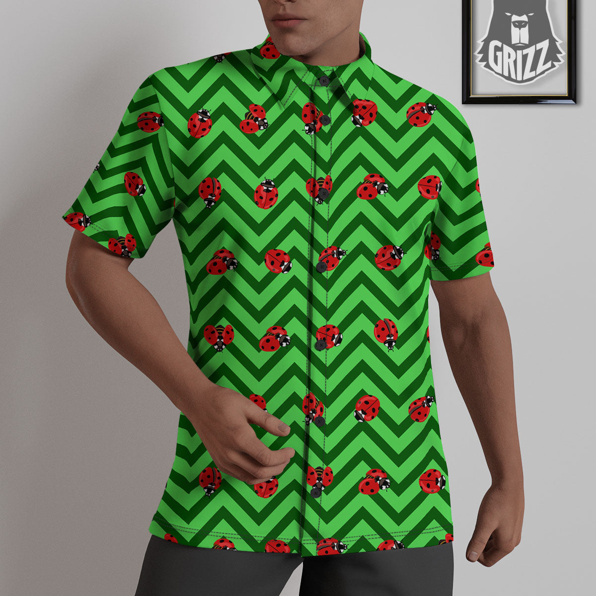 Ladybug Zigzag Green Pattern Untucked Shirts-grizzshop