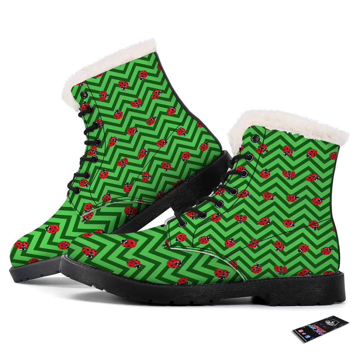 Ladybug Zigzag Green Pattern Winter Boots-grizzshop