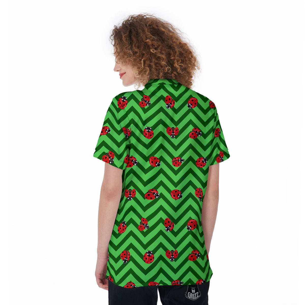 Ladybug Zigzag Green Pattern Women's Golf Shirts-grizzshop
