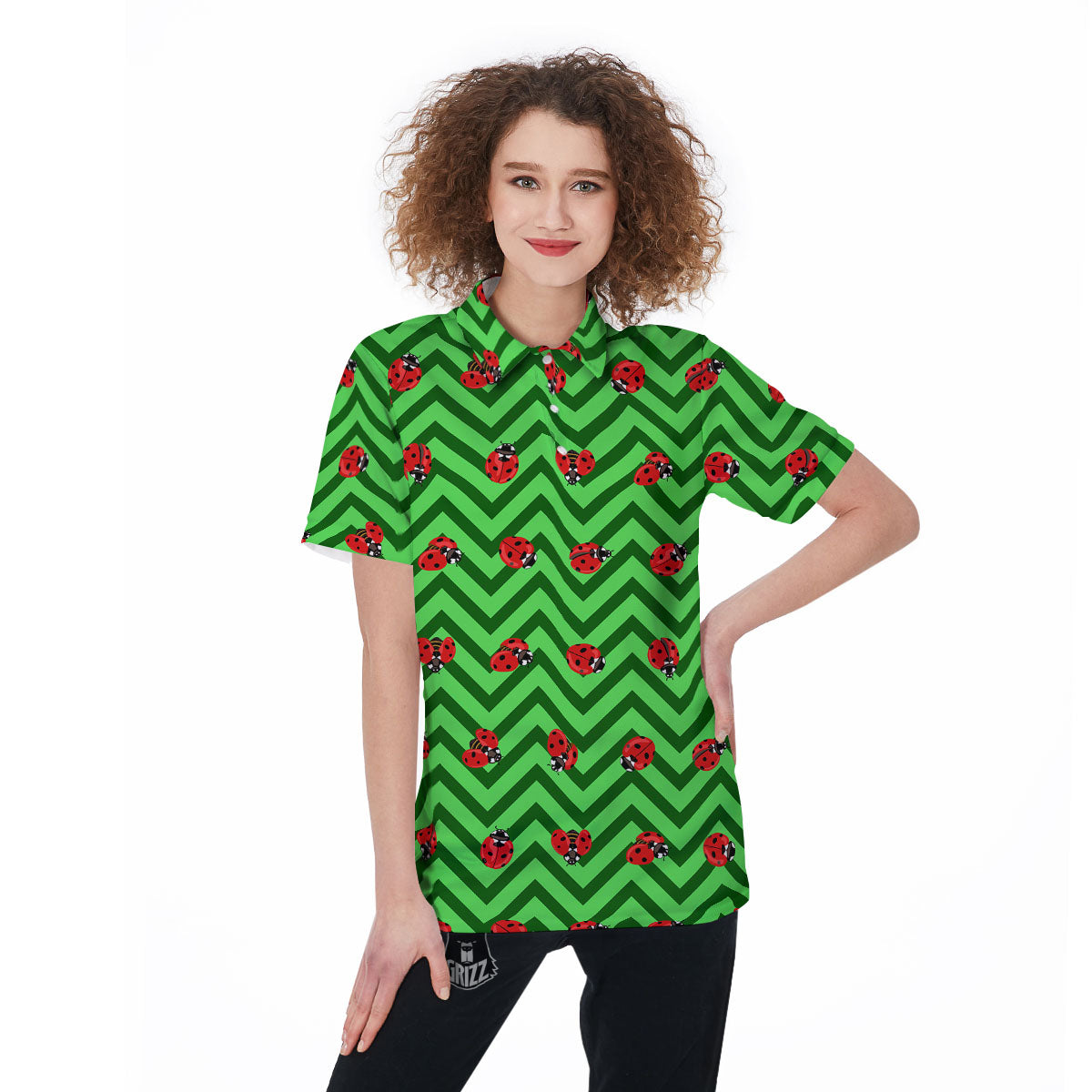 Ladybug Zigzag Green Pattern Women's Golf Shirts-grizzshop