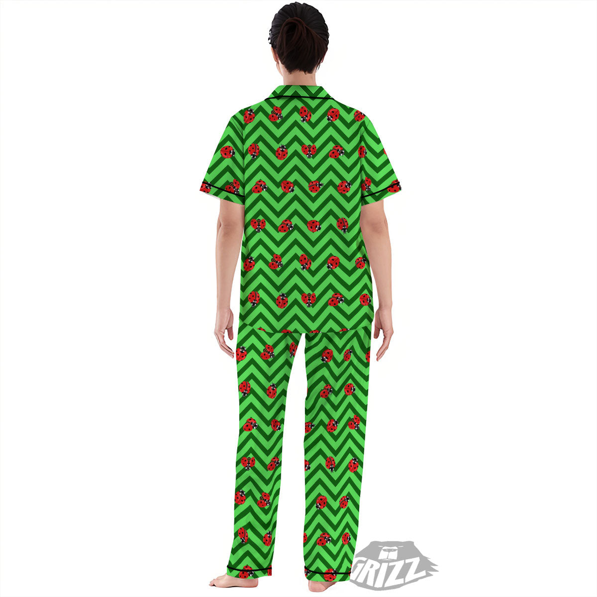 Ladybug Zigzag Green Pattern Women's Pajamas Set-grizzshop