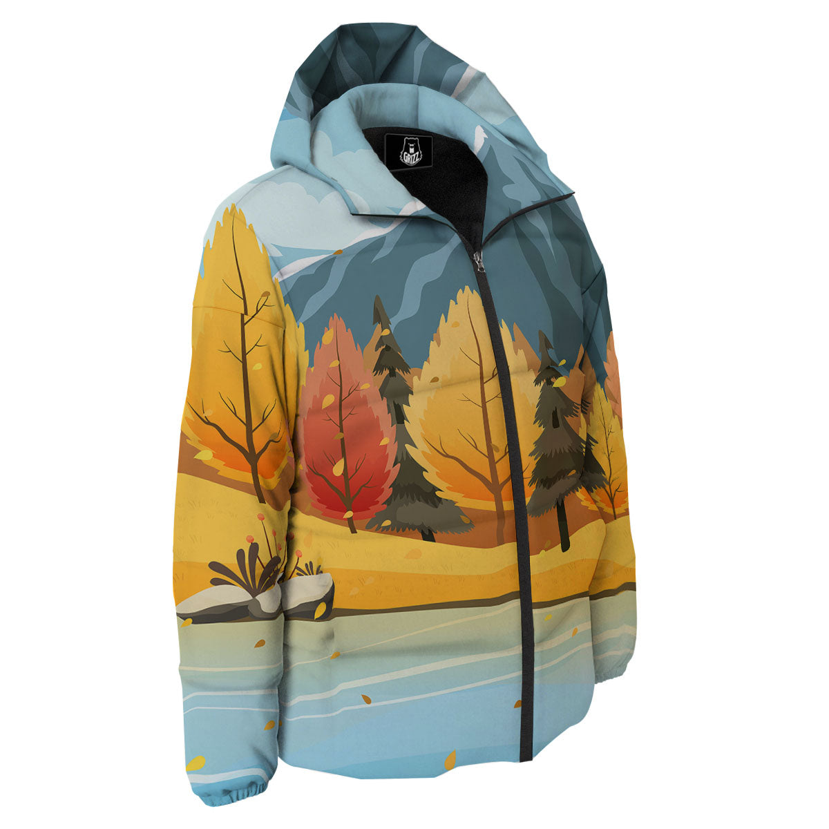 Lake Autumn Print Down Jacket-grizzshop