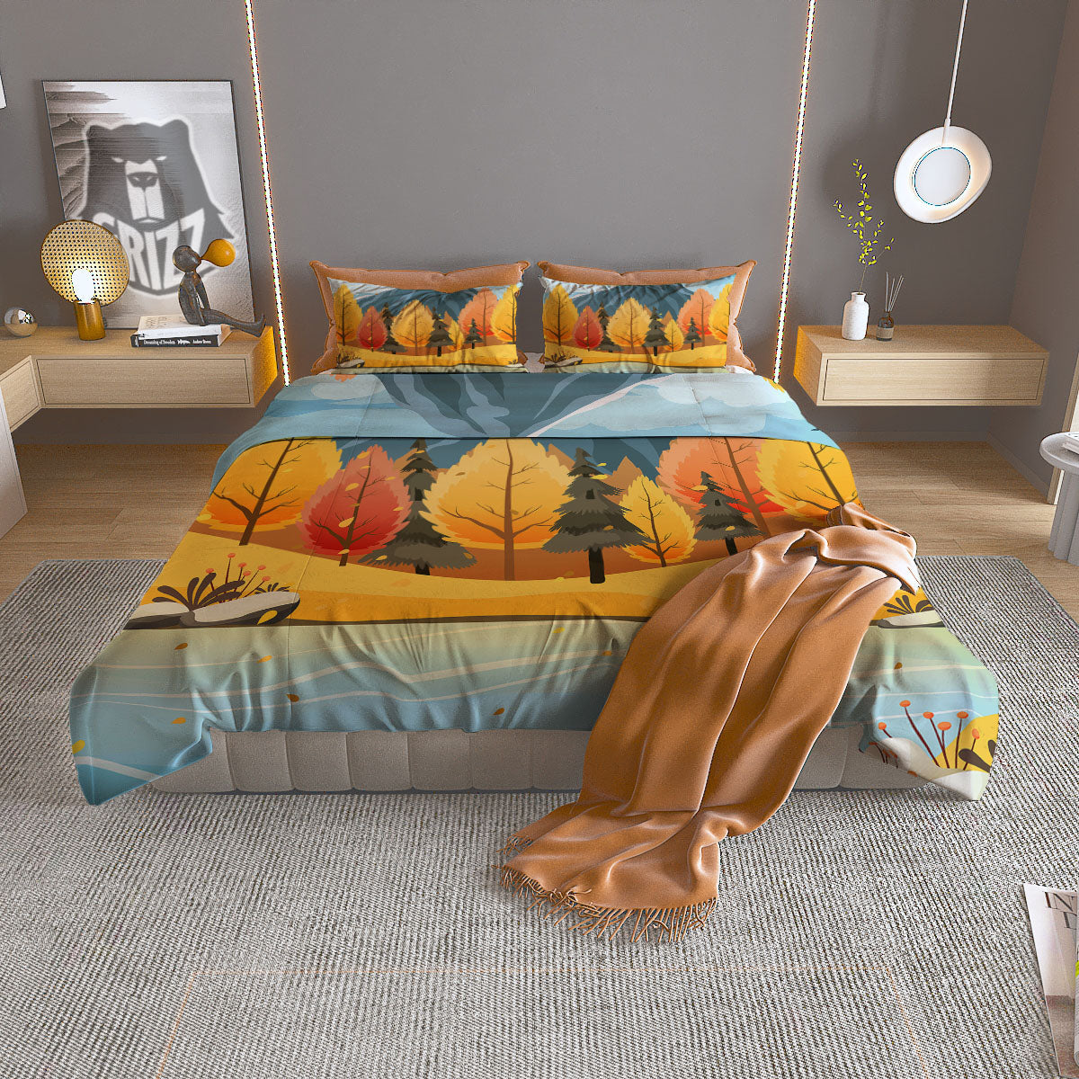 Lake Autumn Print Duvet Cover Bedding Set