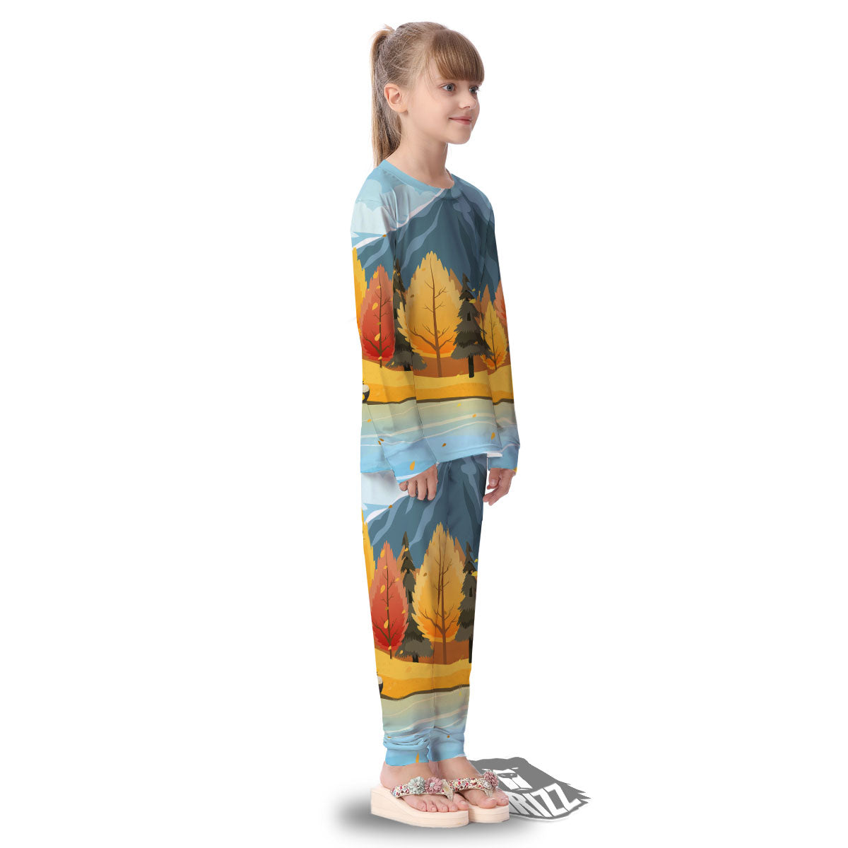 Lake Autumn Print Kid's Pajamas-grizzshop