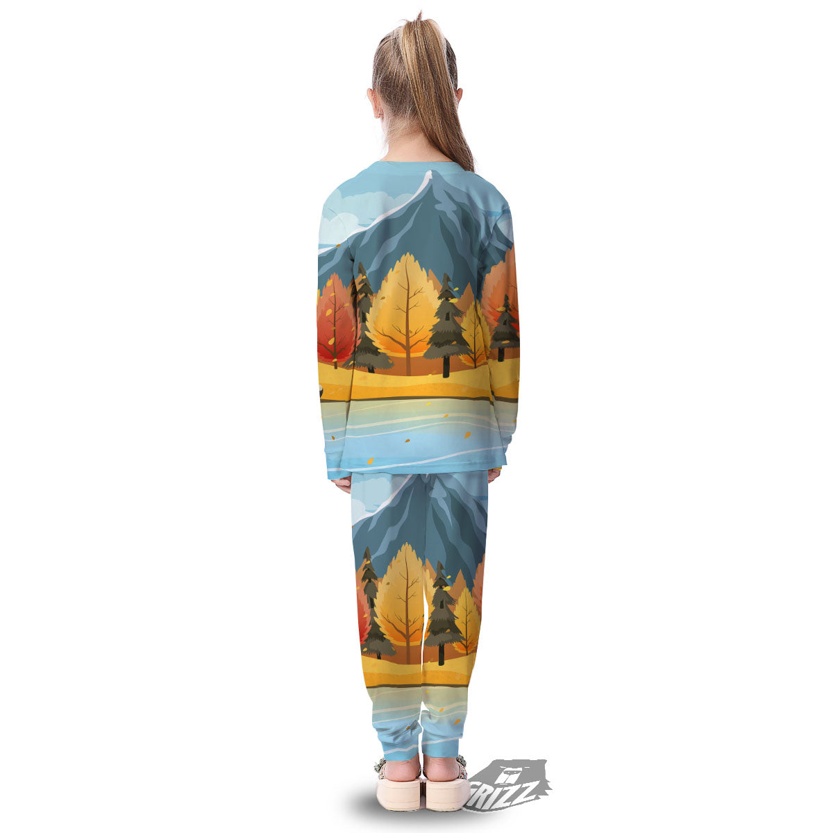 Lake Autumn Print Kid's Pajamas-grizzshop