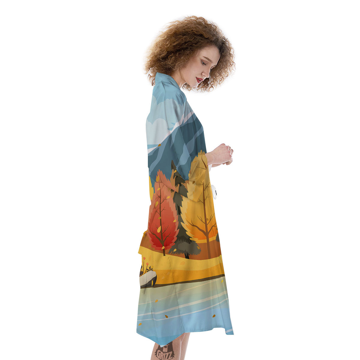 Lake Autumn Print Kimono-grizzshop