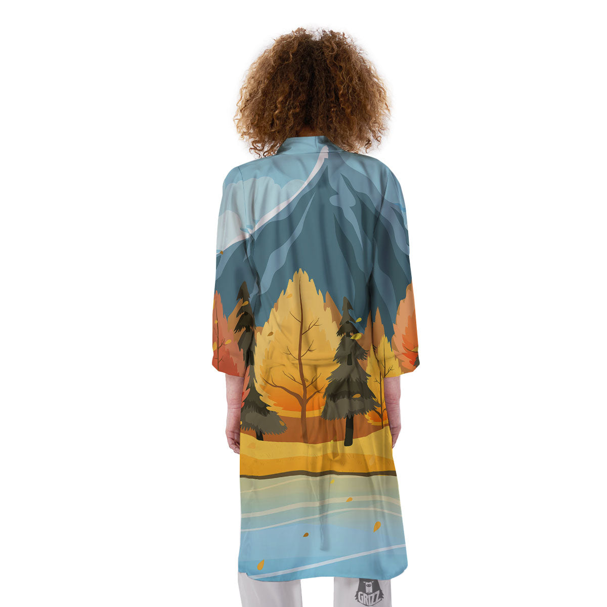 Lake Autumn Print Kimono-grizzshop