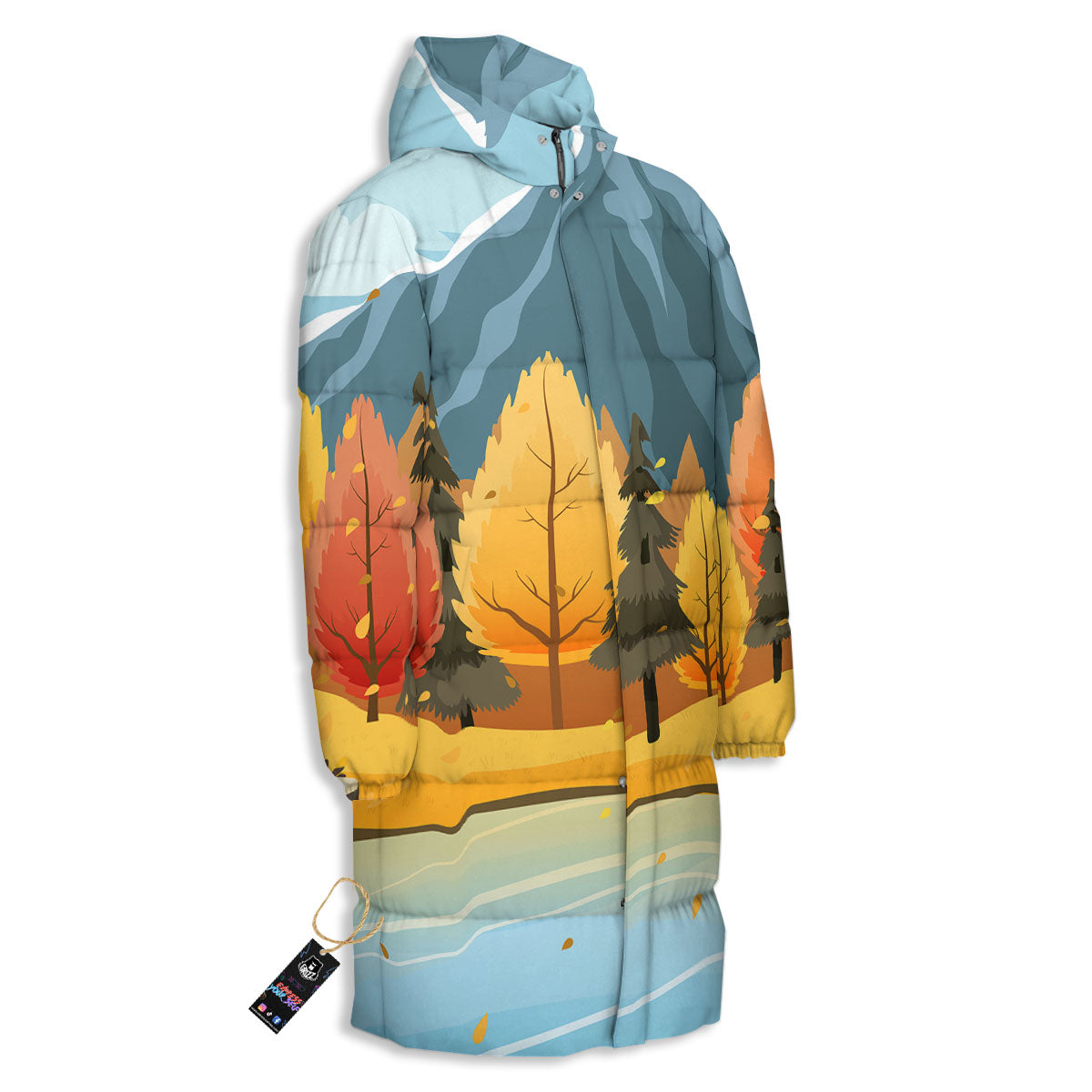 Lake Autumn Print Long Down Jacket-grizzshop