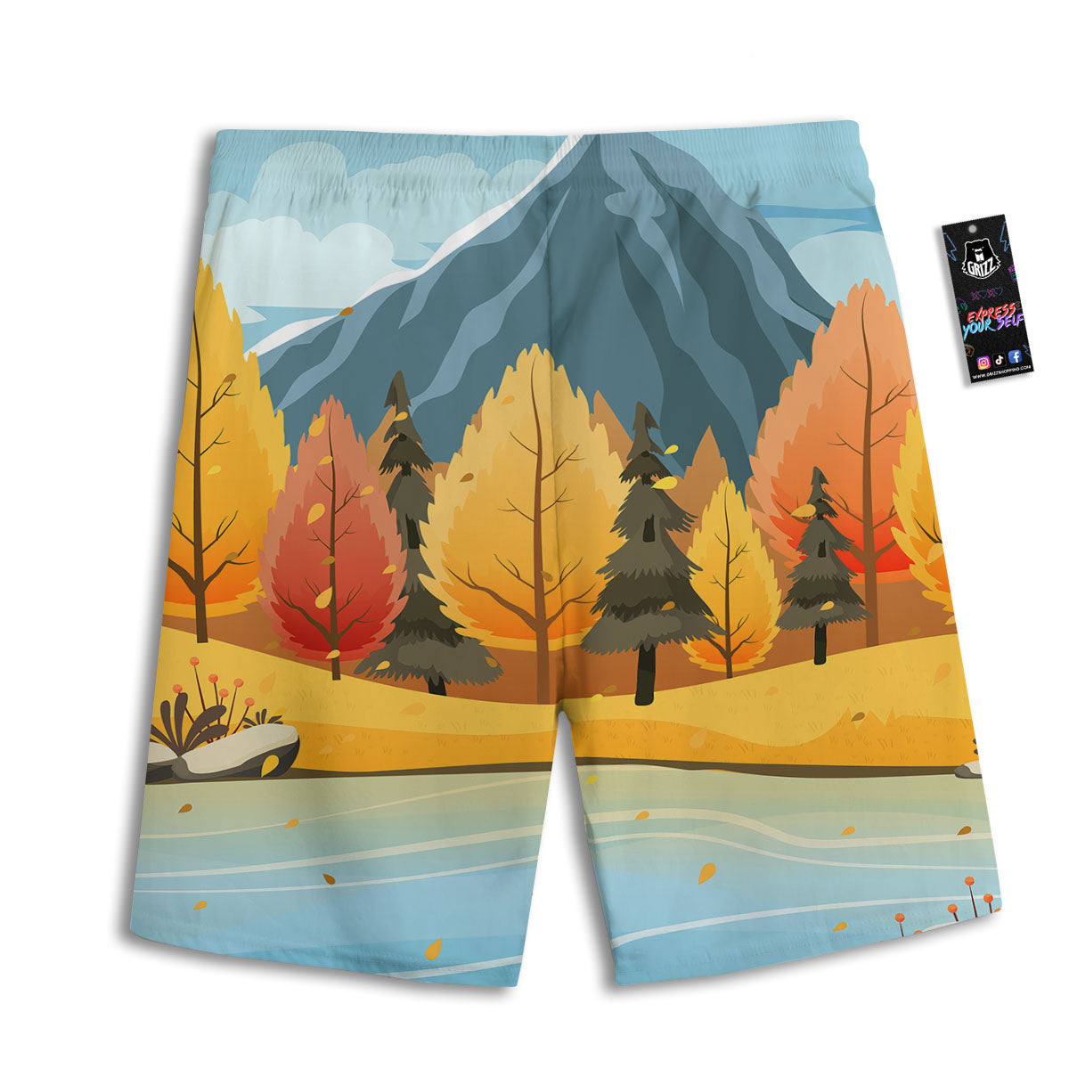 Lake Autumn Print Men's Athletic Shorts