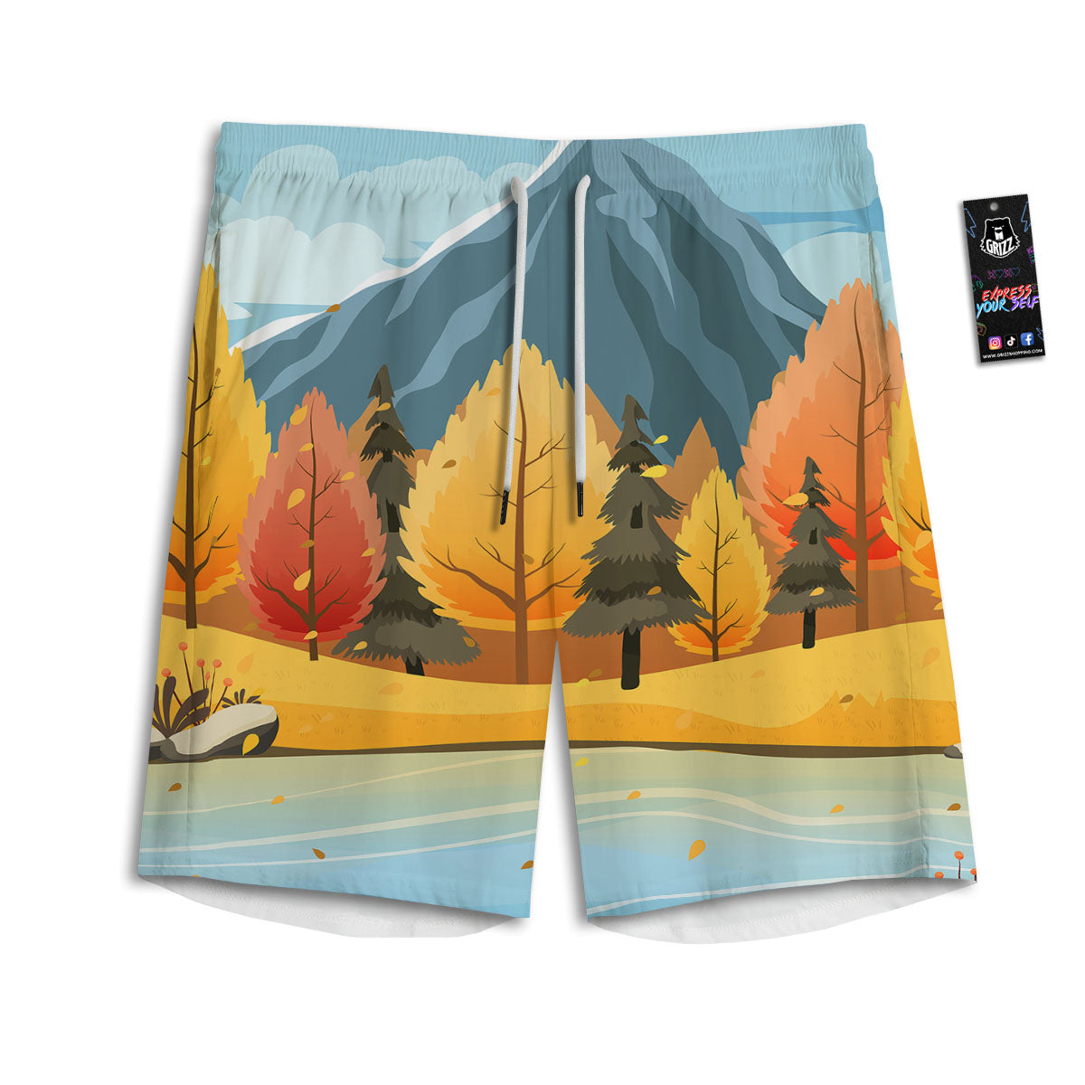 Lake Autumn Print Men's Athletic Shorts