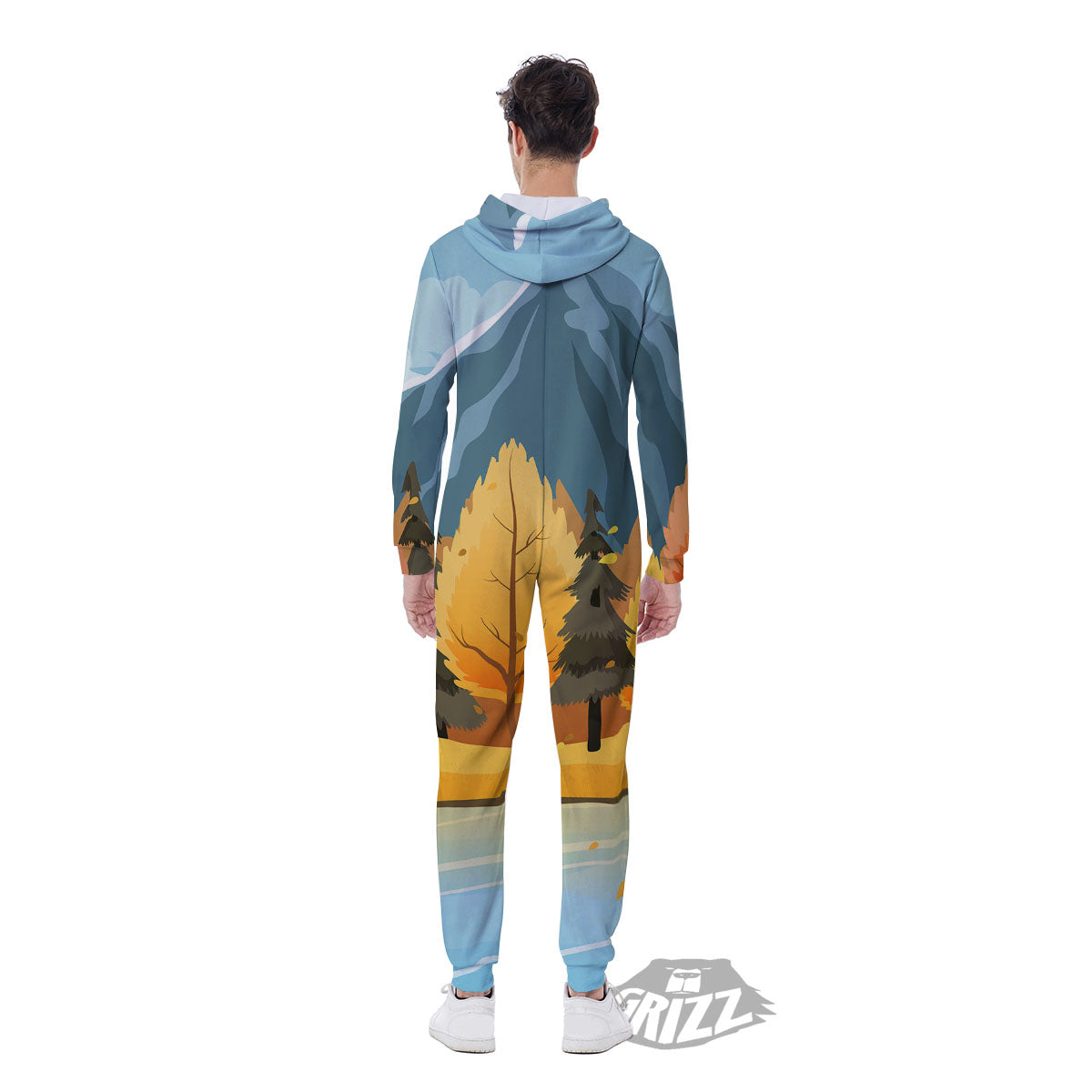Lake Autumn Print Men's Jumpsuit-grizzshop