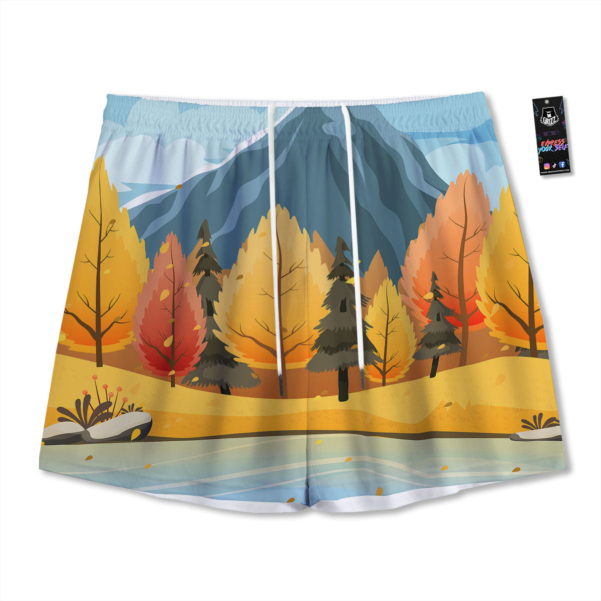 Maple Leaves Fall Autumn Print Mesh Shorts