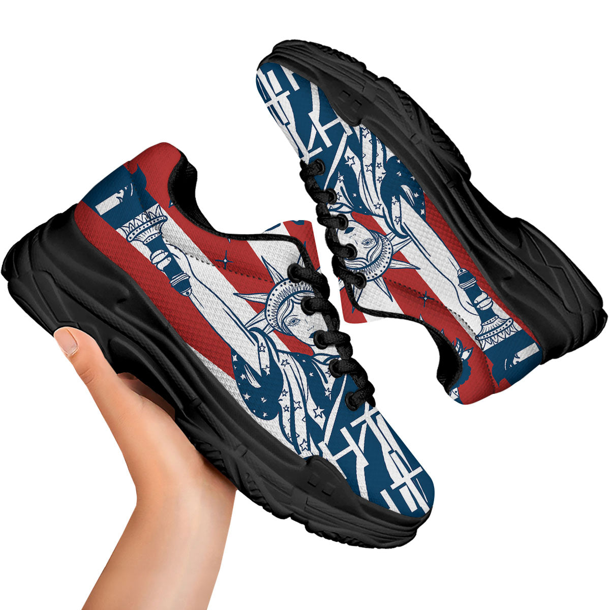 Land Of Liberty American Print Black Chunky Shoes-grizzshop