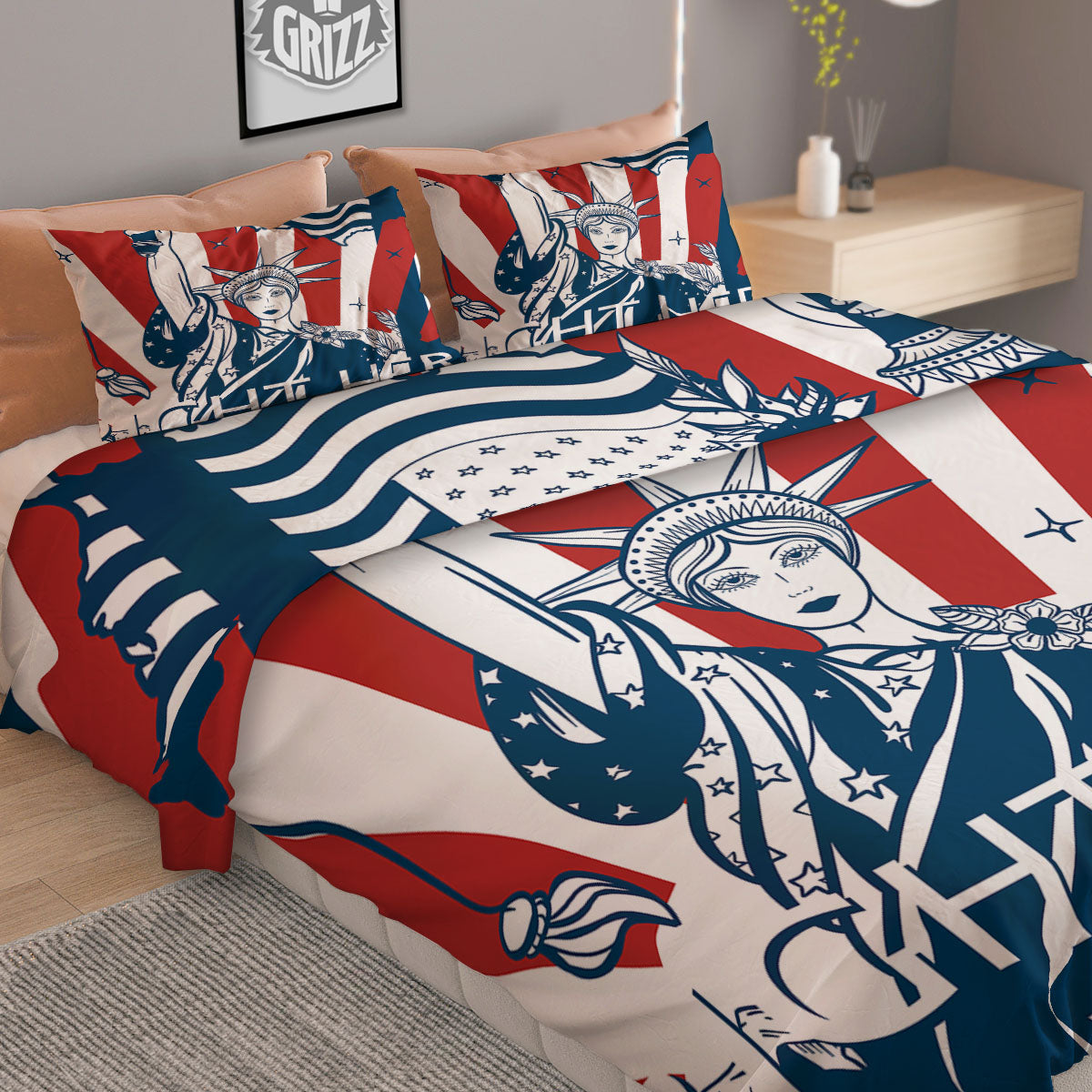 Land Of Liberty American Print Duvet Cover Bedding Set