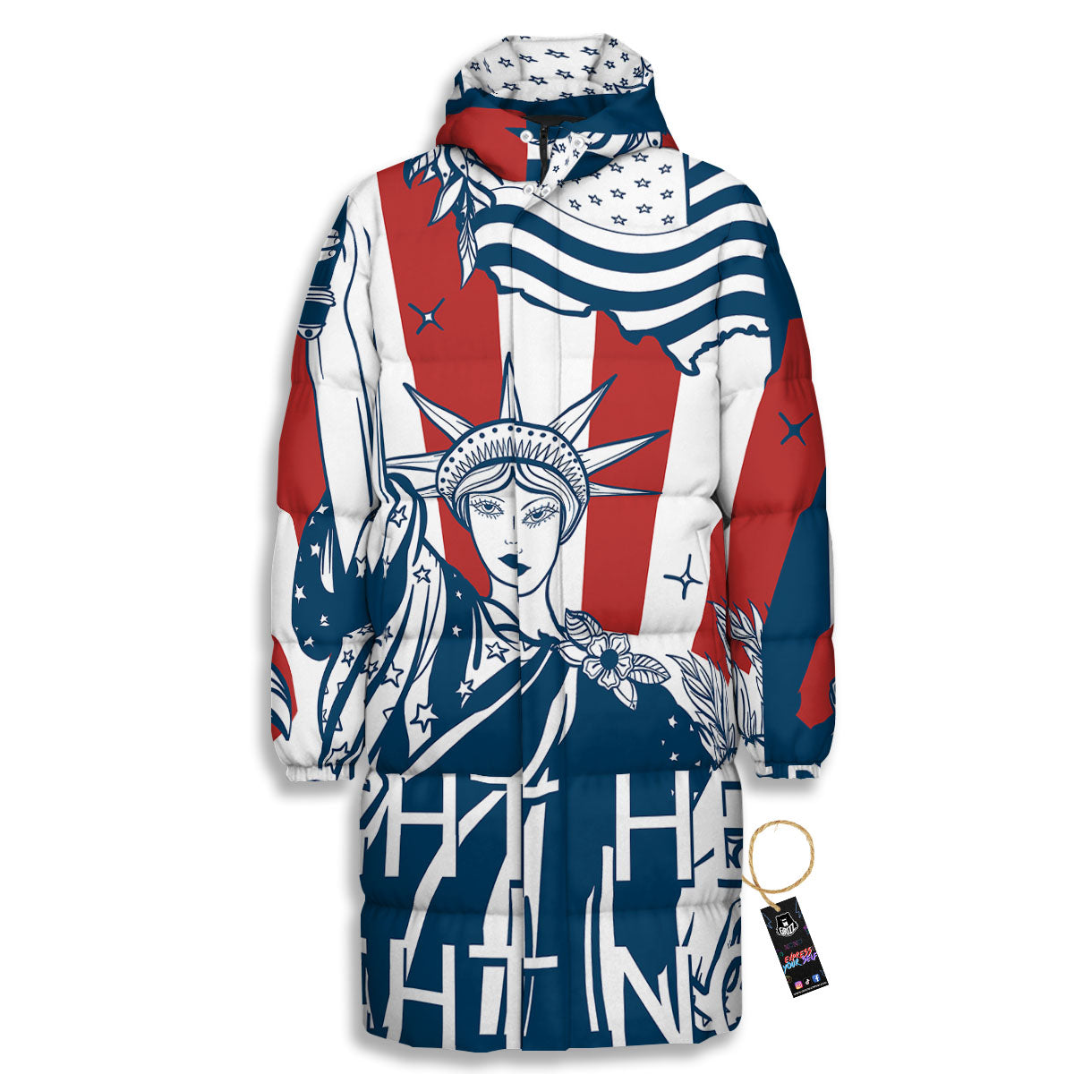 Land Of Liberty American Print Long Down Jacket