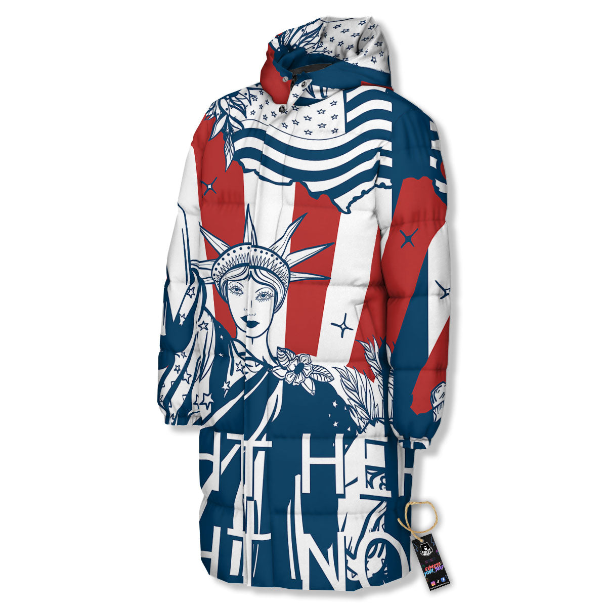 Land Of Liberty American Print Long Down Jacket
