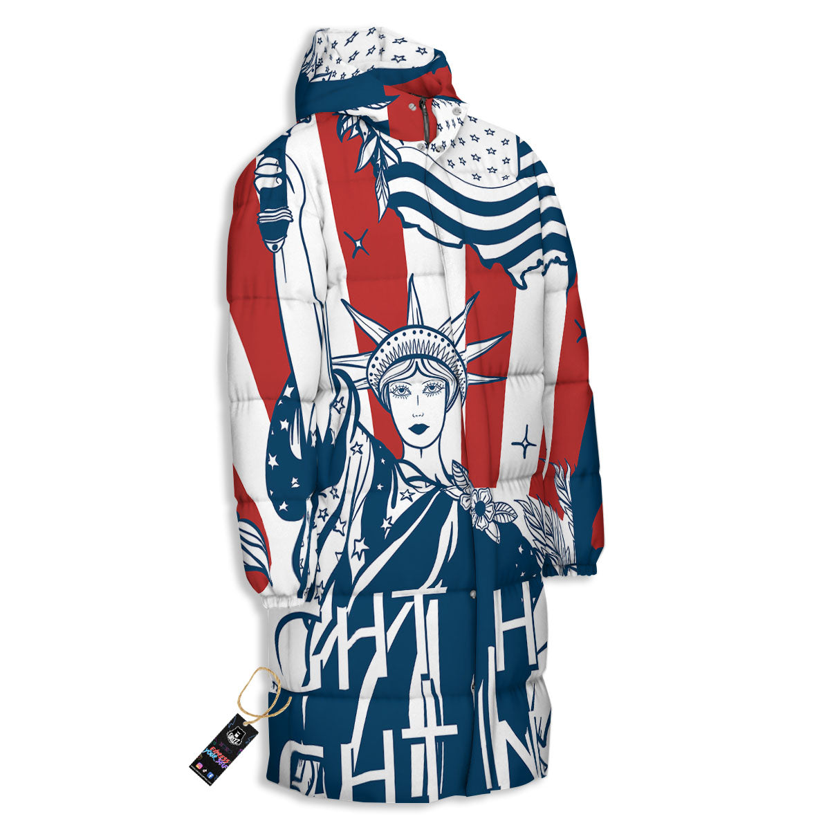 Land Of Liberty American Print Long Down Jacket