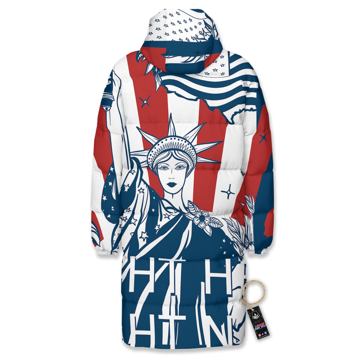 Land Of Liberty American Print Long Down Jacket