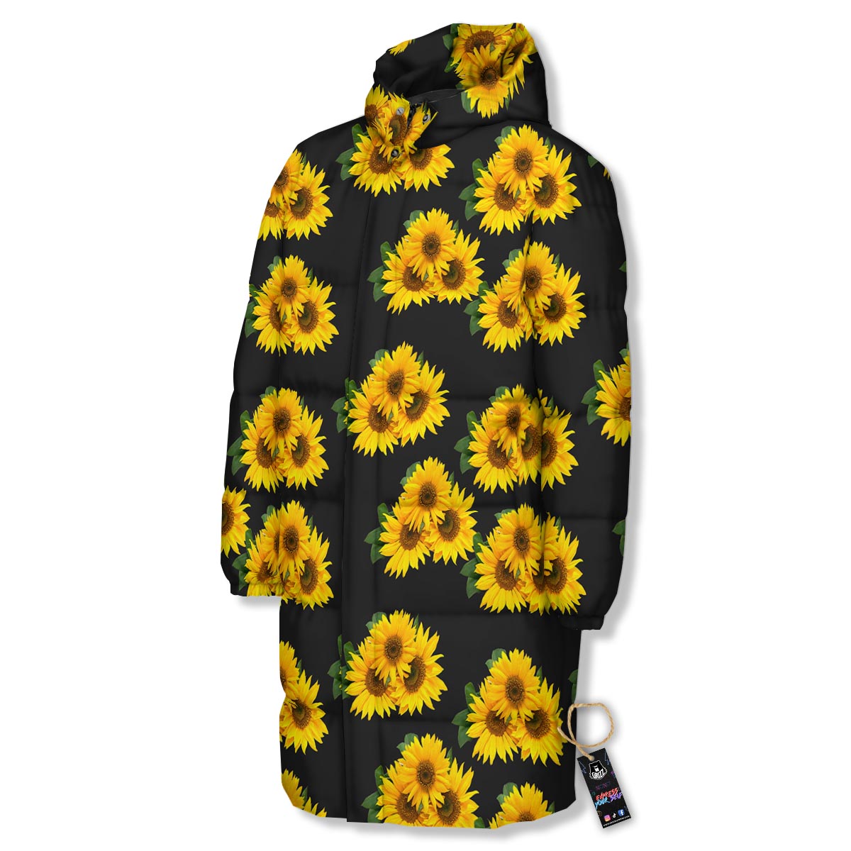 Landscape Sunflower Print Pattern Long Down Jacket-grizzshop