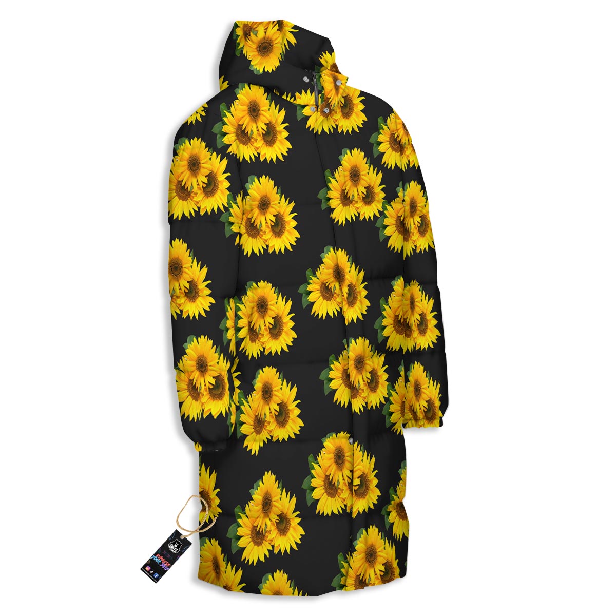 Landscape Sunflower Print Pattern Long Down Jacket-grizzshop