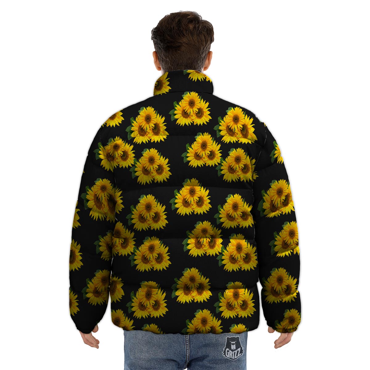 Landscape Sunflower Print Pattern Puffer Jacket-grizzshop