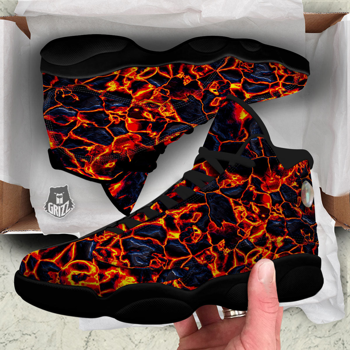 Lava Molten Print Black Basketball Shoes-grizzshop
