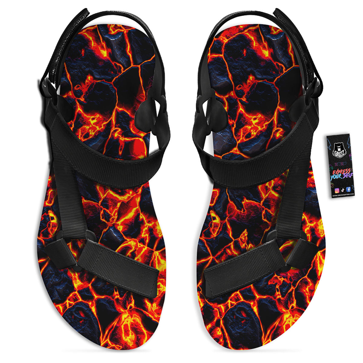 Lava Molten Print Black Open Toe Sandals-grizzshop