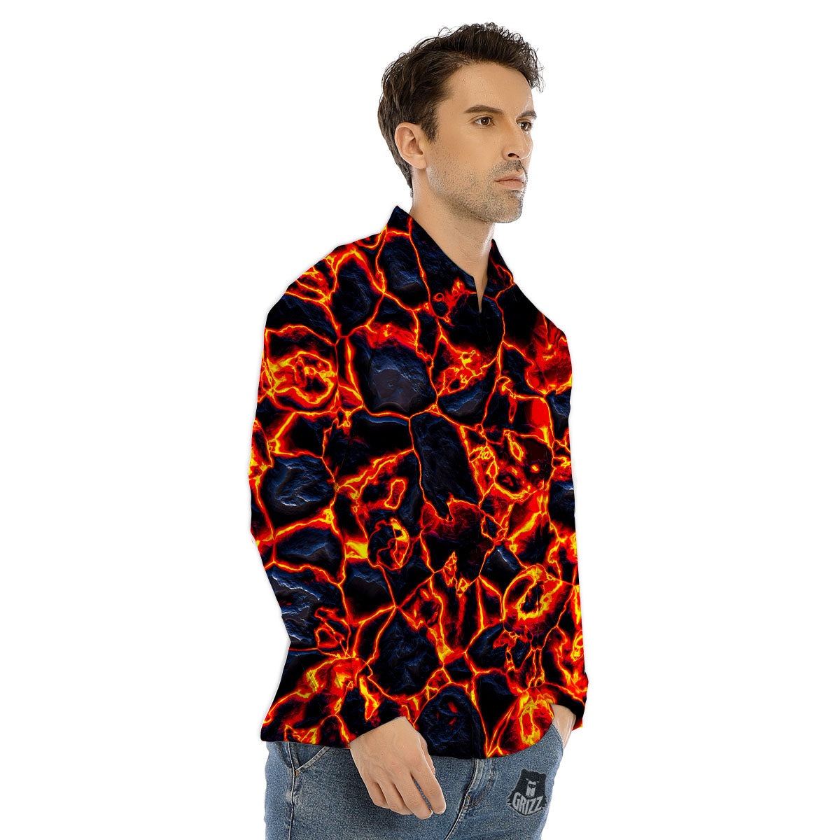 Lava Molten Print Men's Dress Shirts-grizzshop