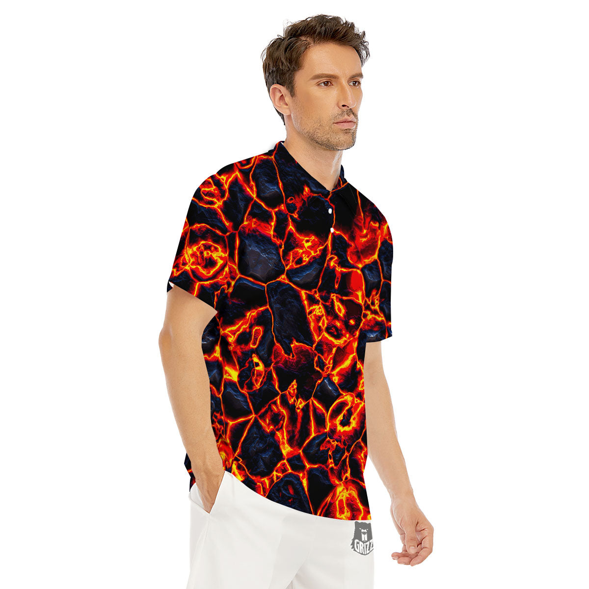 Lava Molten Print Men's Golf Shirts-grizzshop