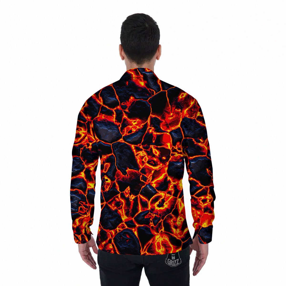 Lava Molten Print Men's Long Sleeve Shirts-grizzshop