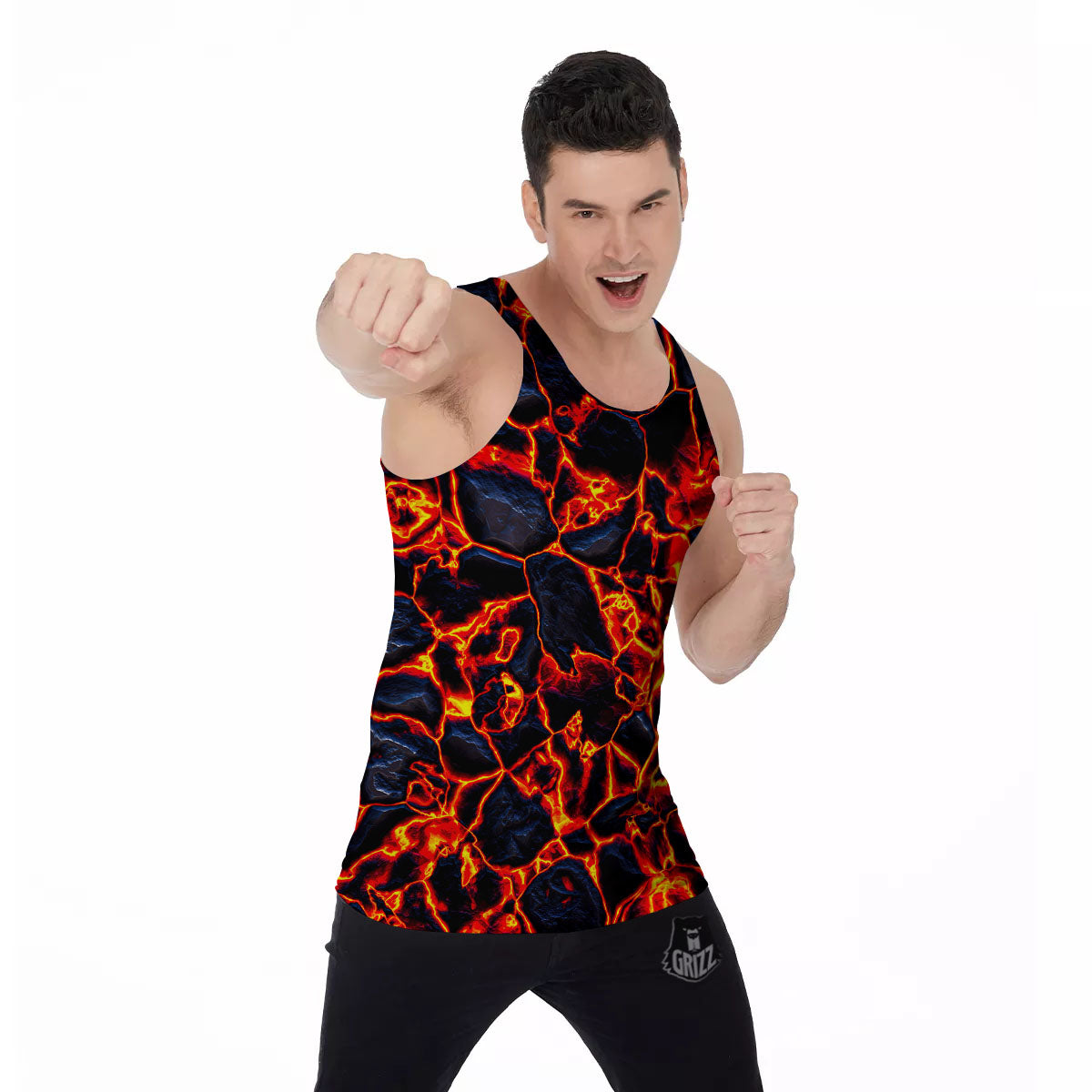 Lava Molten Print Men's Tank Top-grizzshop