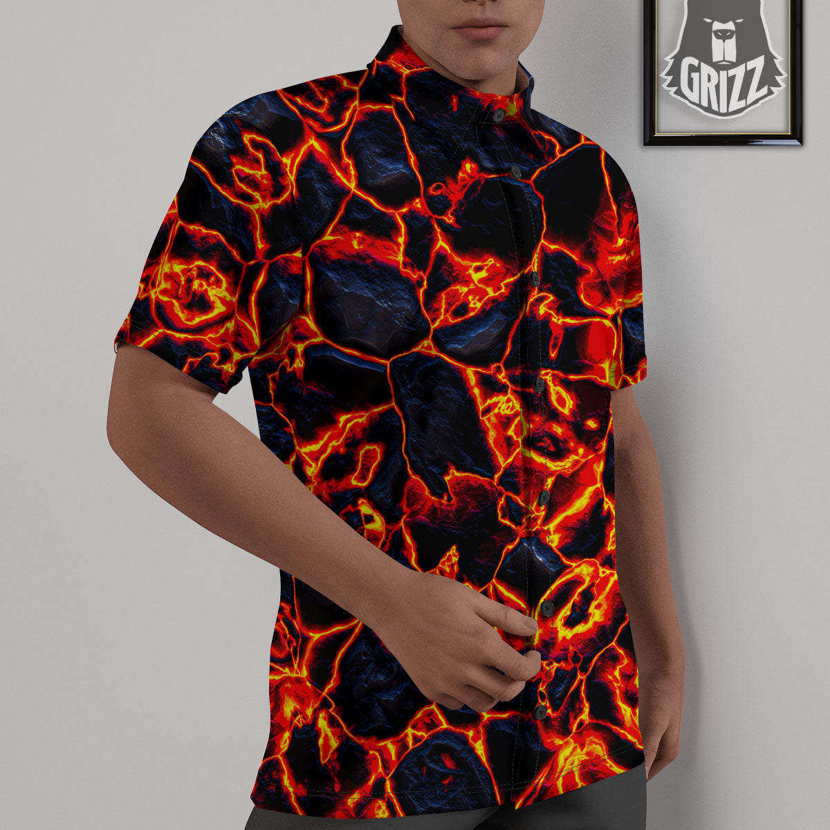 Lava Molten Print Untucked Shirts-grizzshop