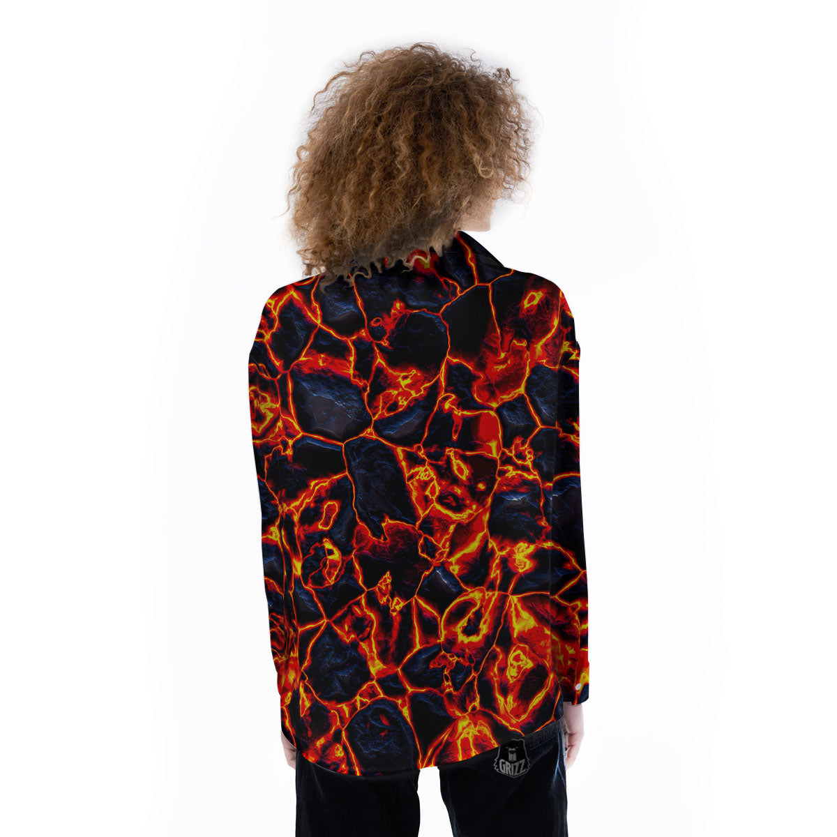 Lava Molten Print Women's Long Sleeve Shirts-grizzshop