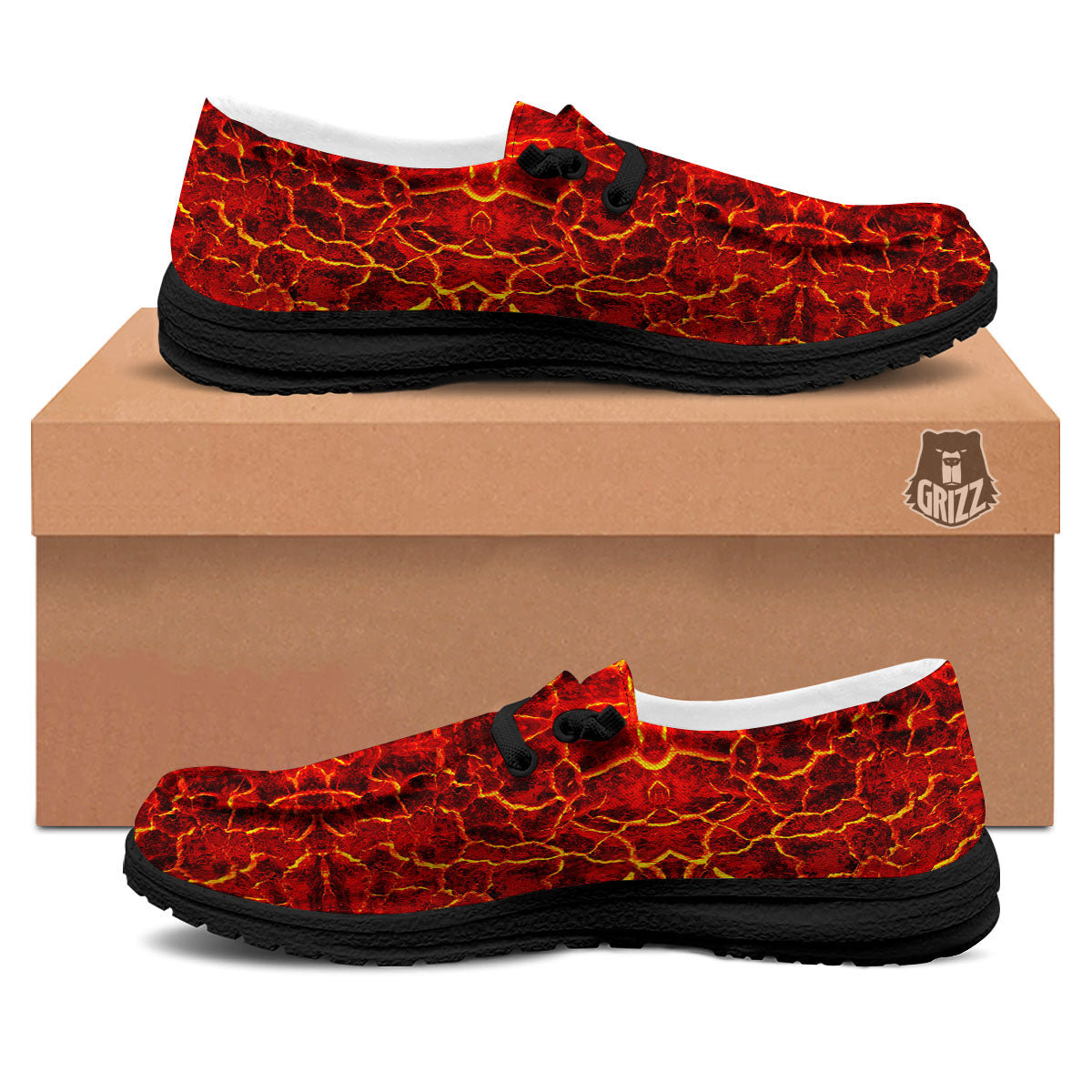 Lava Red Print Pattern Black Loafers-grizzshop
