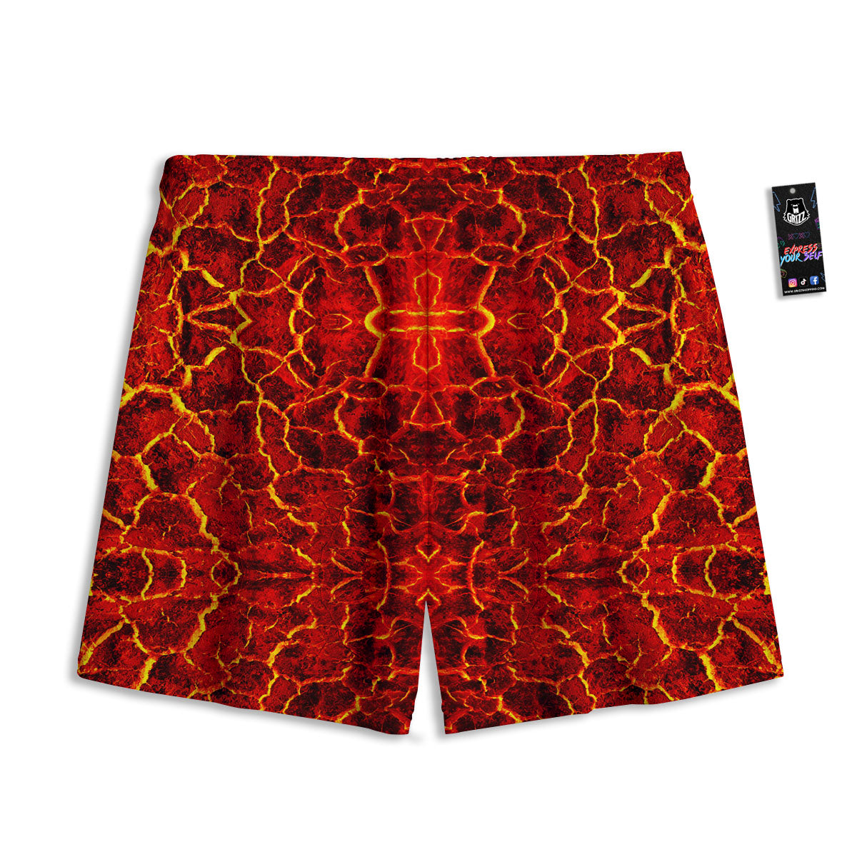 Lava Red Print Pattern Mesh Shorts-grizzshop