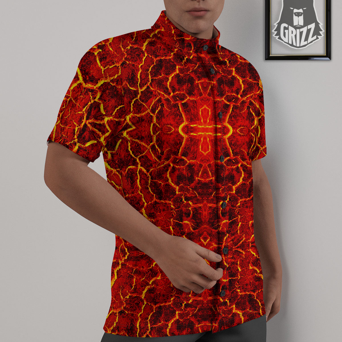 Lava Red Print Pattern Untucked Shirts-grizzshop