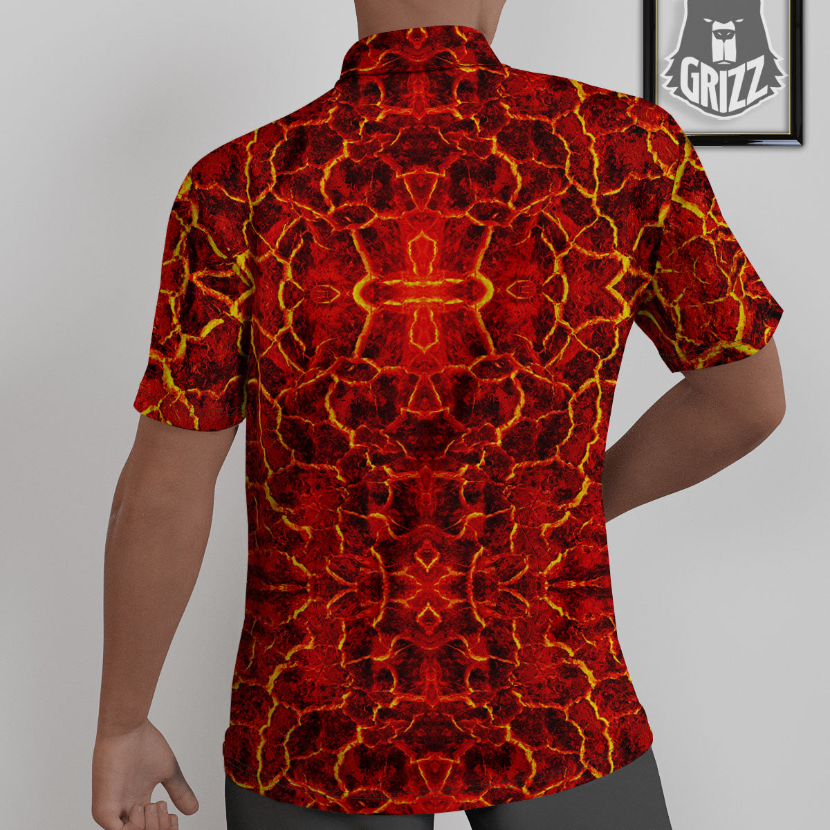 Lava Red Print Pattern Untucked Shirts-grizzshop