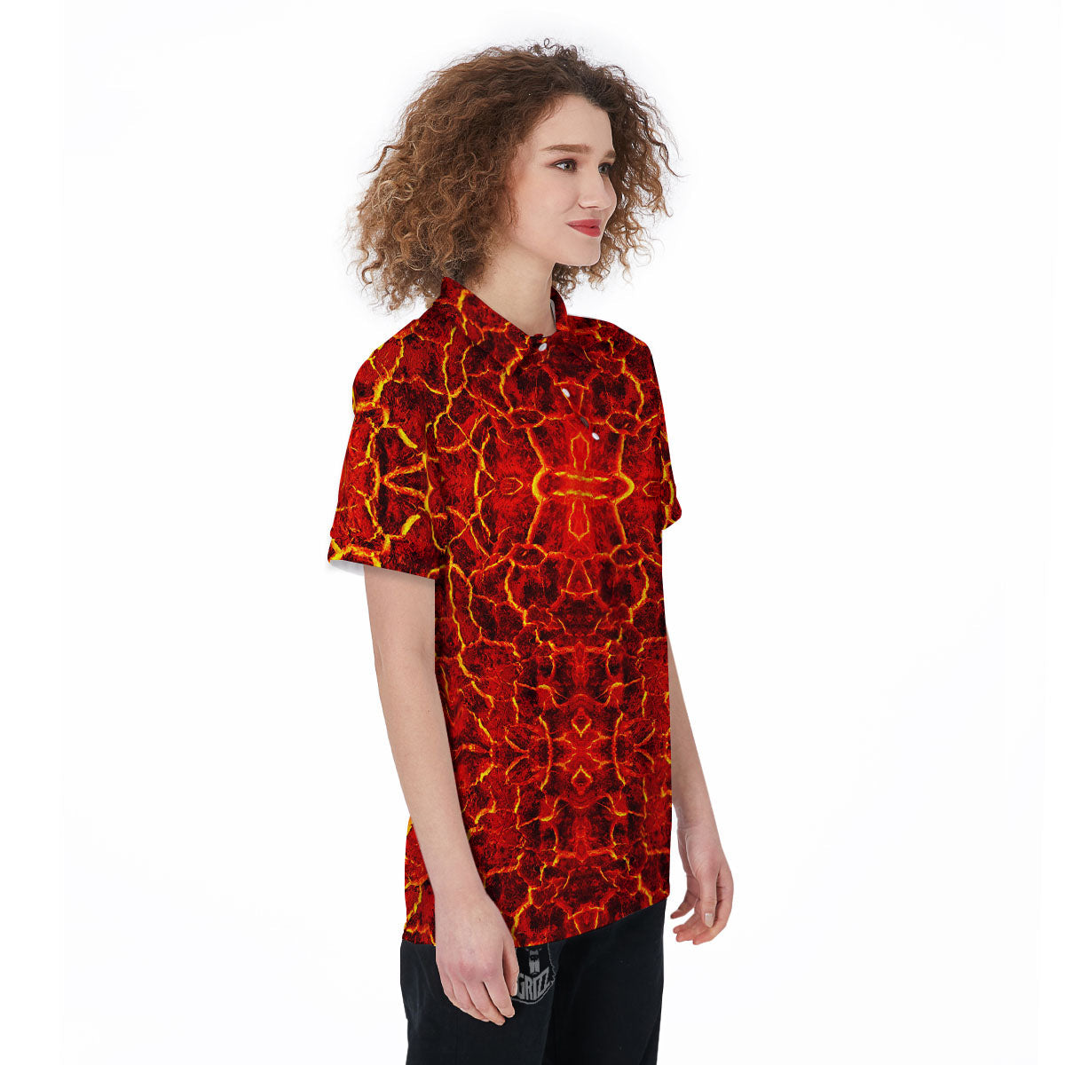 Lava Red Print Pattern Women's Golf Shirts-grizzshop