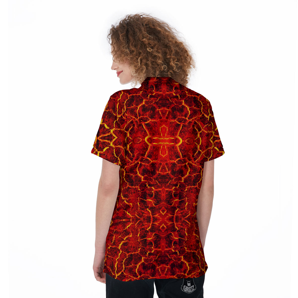 Lava Red Print Pattern Women's Golf Shirts-grizzshop