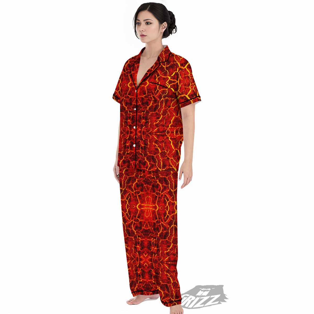 Lava Red Print Pattern Women's Pajamas Set-grizzshop