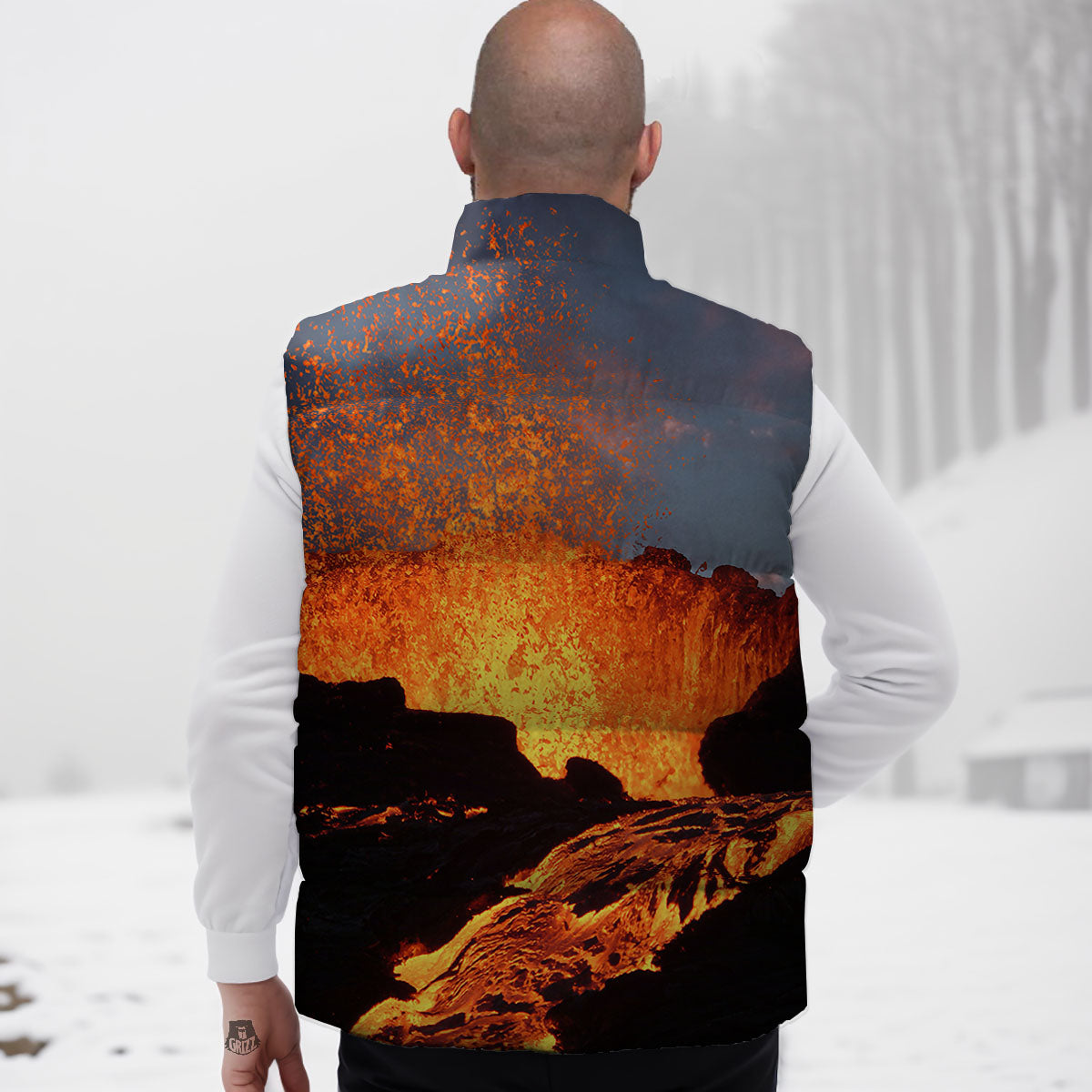 Lava Volcano Print Down Vest-grizzshop