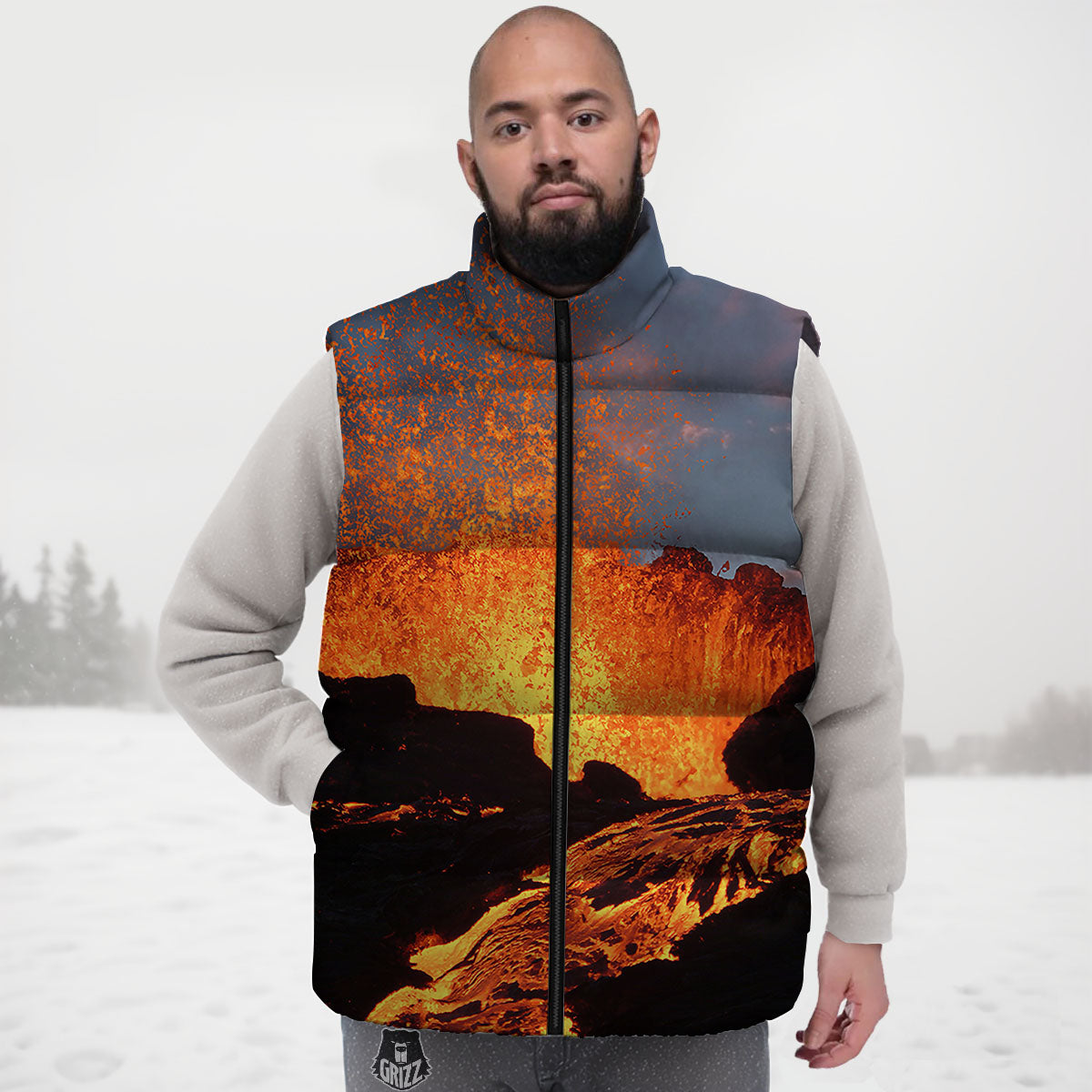 Lava Volcano Print Down Vest-grizzshop