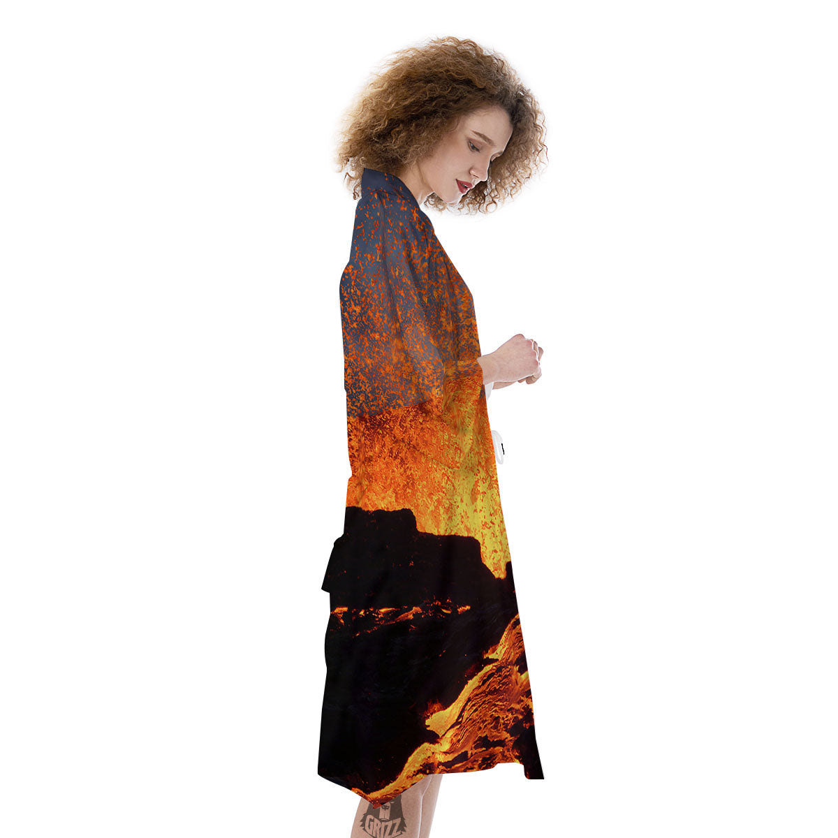 Lava Volcano Print Kimono-grizzshop