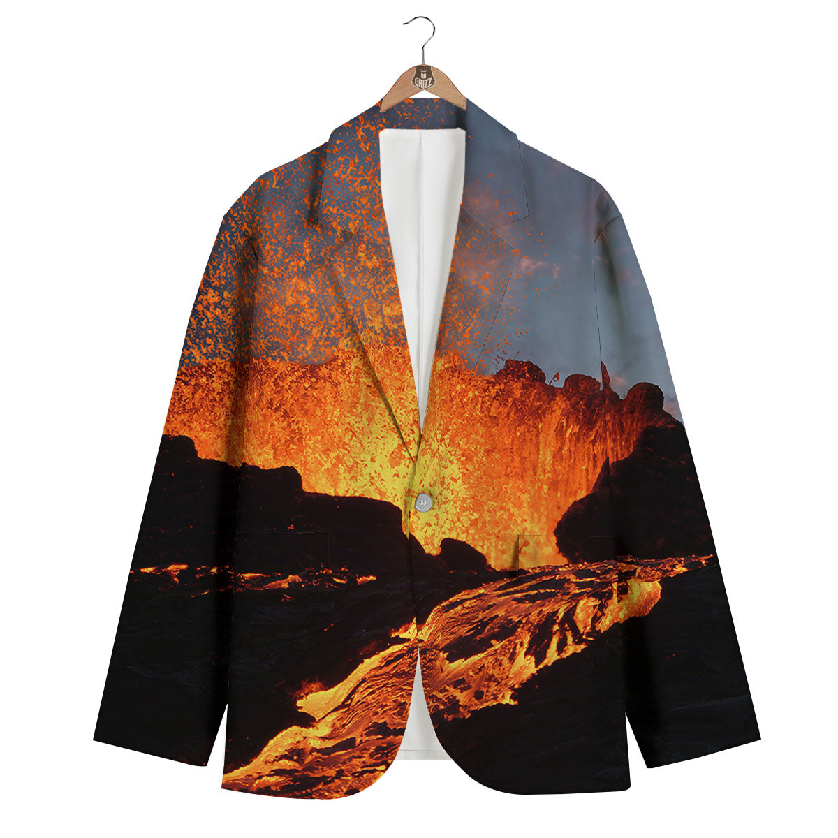 Lava Volcano Print Men's Blazer-grizzshop